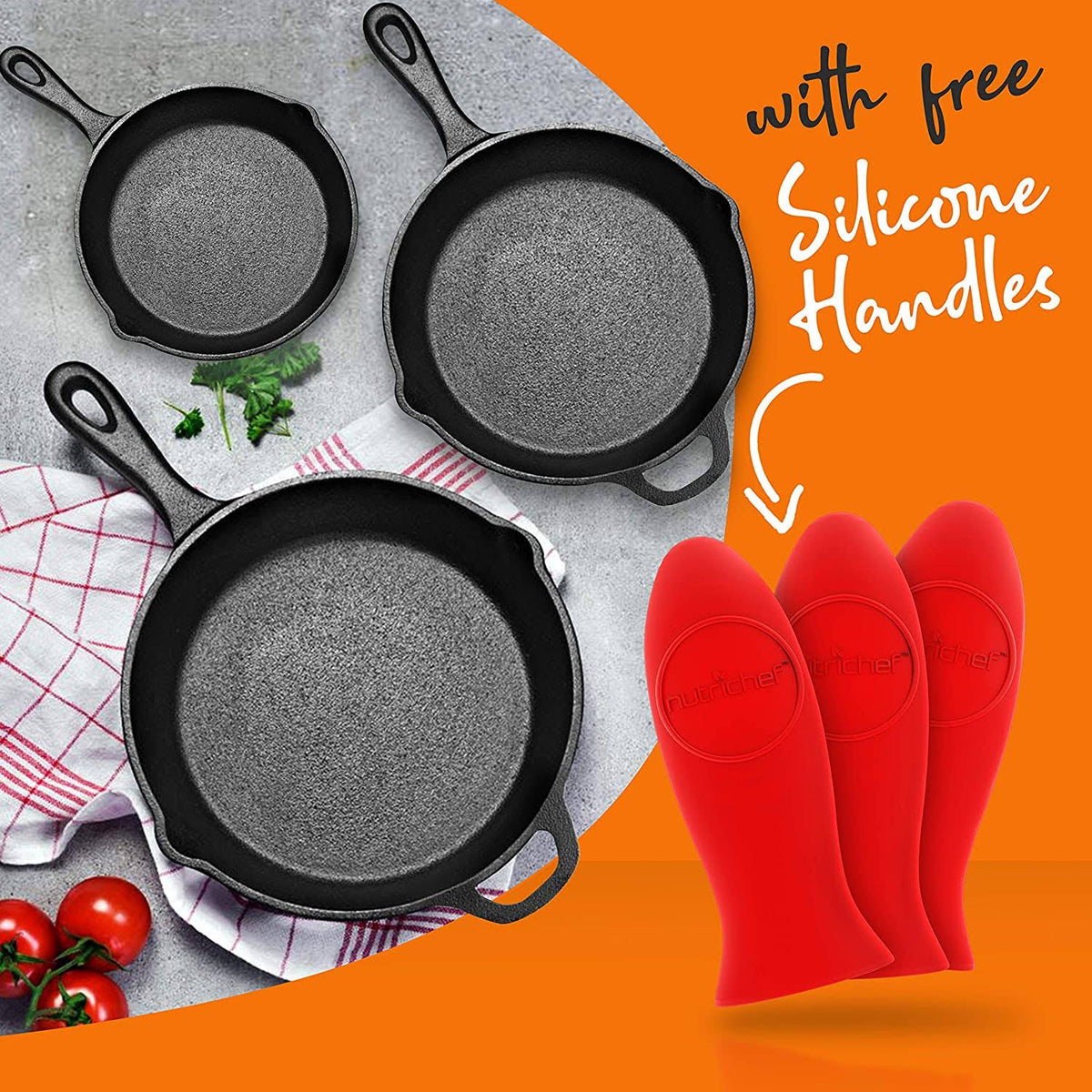 3 Piece Non Stick Cast Iron Skillet Fry Pan Set K6157