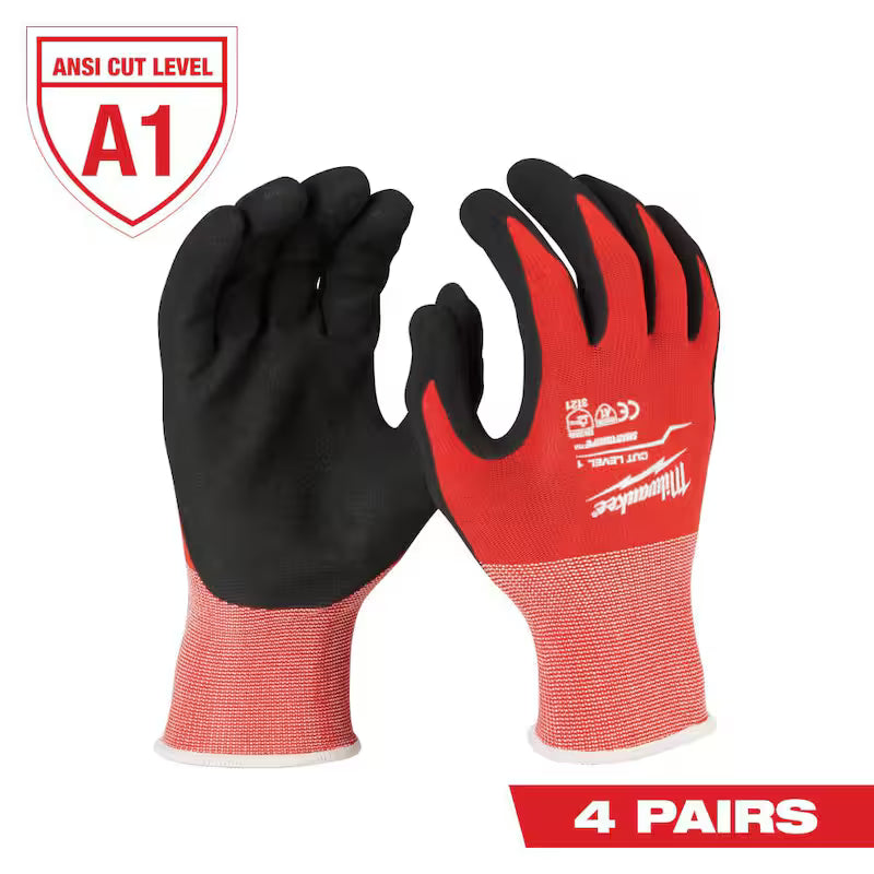 Red Nitrile Level 1 Cut Resistant Work Gloves 4-Pack H7316