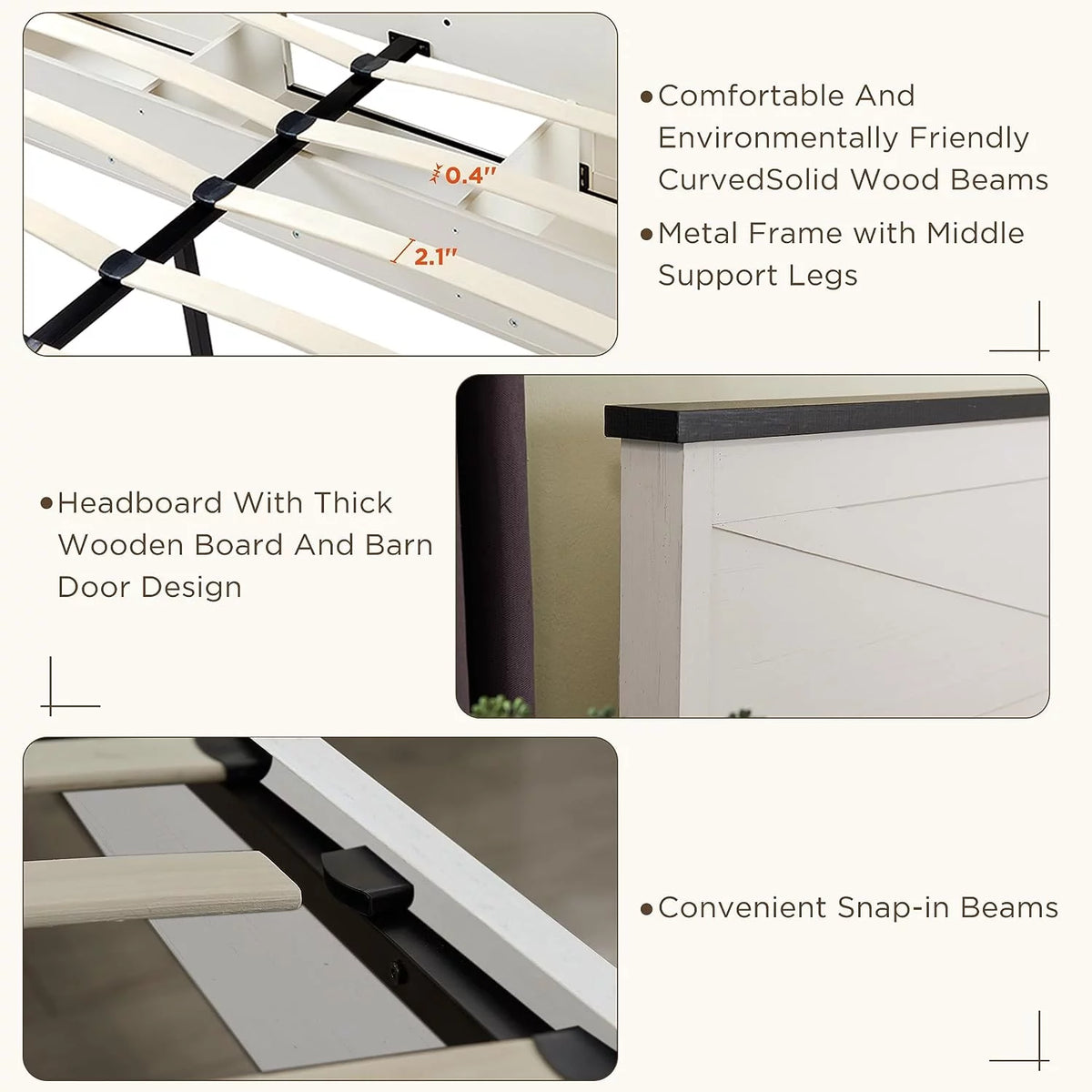 White King Size Platform Bed Frame with Headboard and Storage W8997