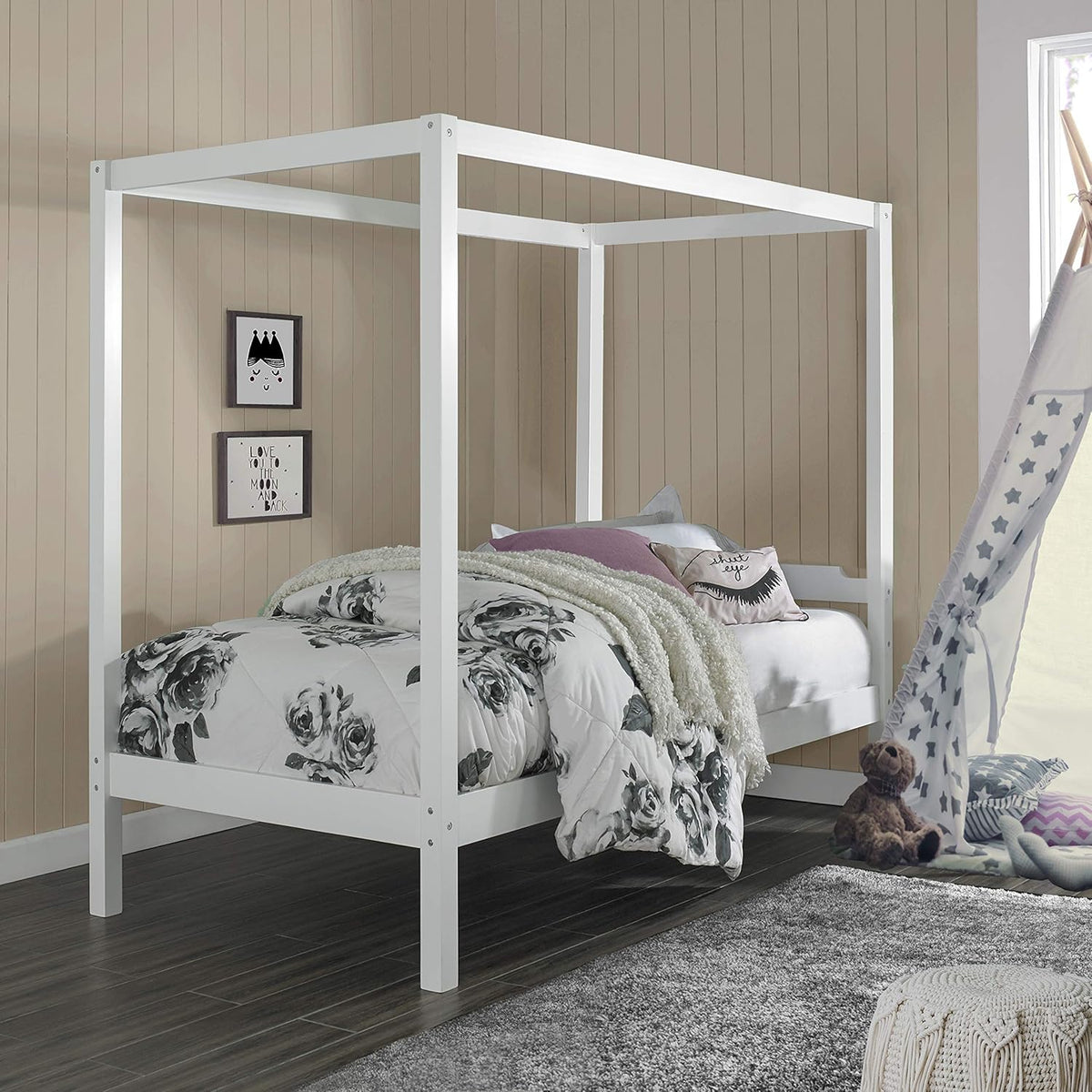 Wood Twin Size Canopy Bed D936168