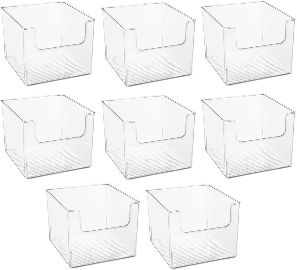 Clear 8 Pack Plastic Open Front Storage Organizer Basket Bin A25319