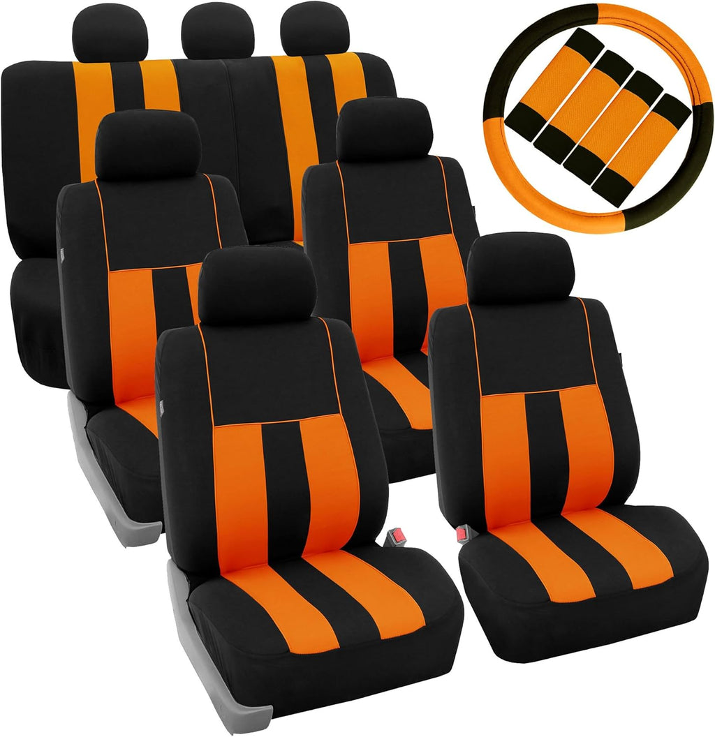 Blue Black Striped Car Seat Covers and Steering Wheel Cover Set C858