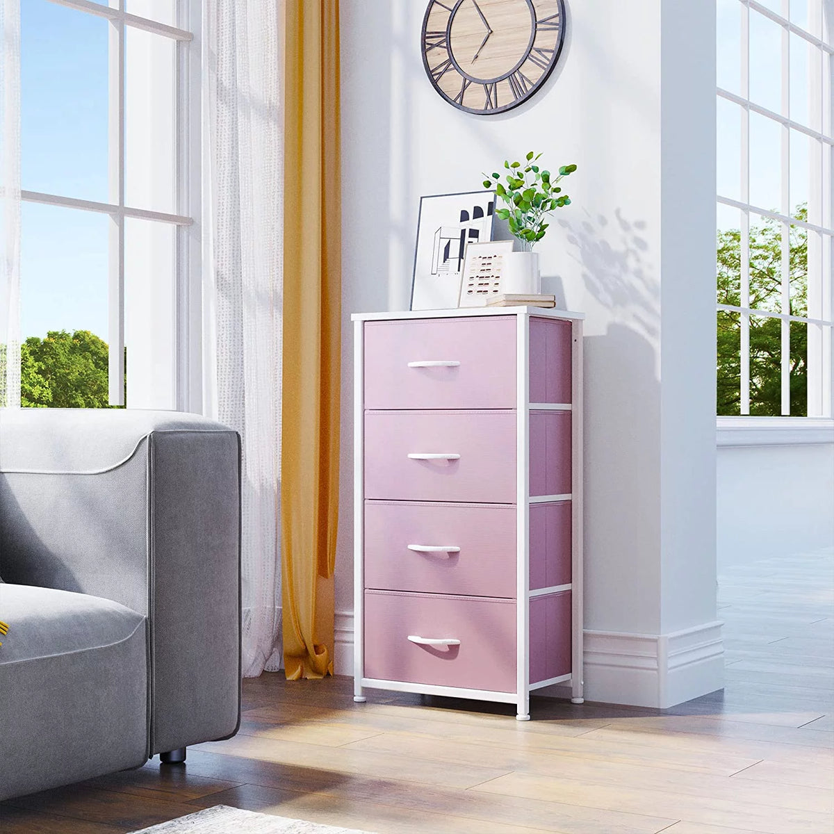 Pink 4 Drawer Fabric Dresser I19744