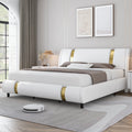 Full Size Leather Upholstered Platform Bed Frame with White Headboard L4695