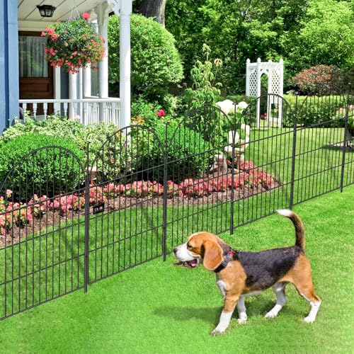 Black 32 in 16 Panels Rustproof Metal Wire Garden Fence Animal Barrier with Gate M552
