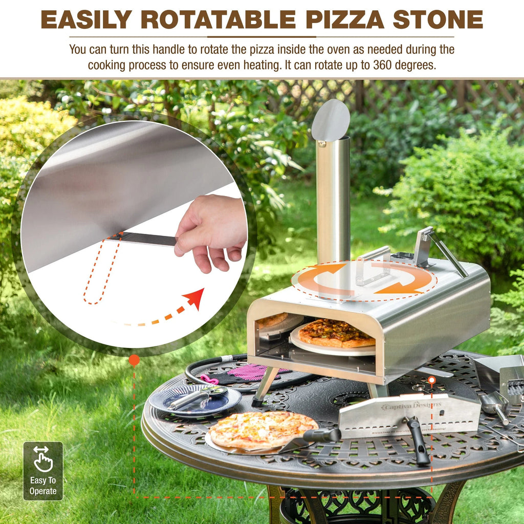 Outdoor Wood Fired & Gas Pizza Oven with Rotatable Pizza Stone T3887