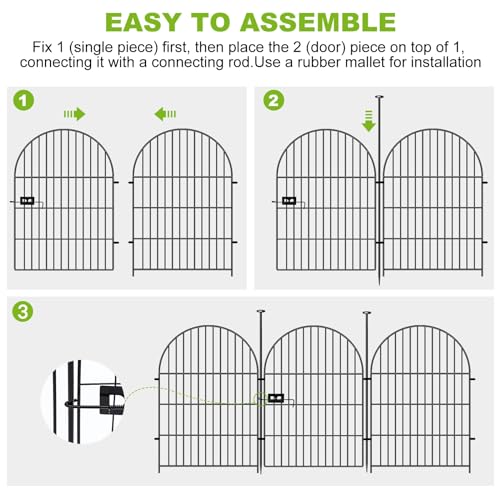Black 32 in 16 Panels Rustproof Metal Wire Garden Fence Animal Barrier with Gate M552