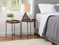 Set of 2 Round Wood Side Tables with Metal Legs V7249