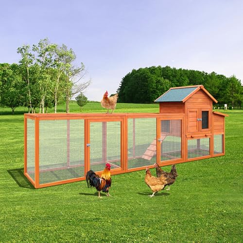 Large Wooden Chicken Coop with Run and Nesting Box J943016