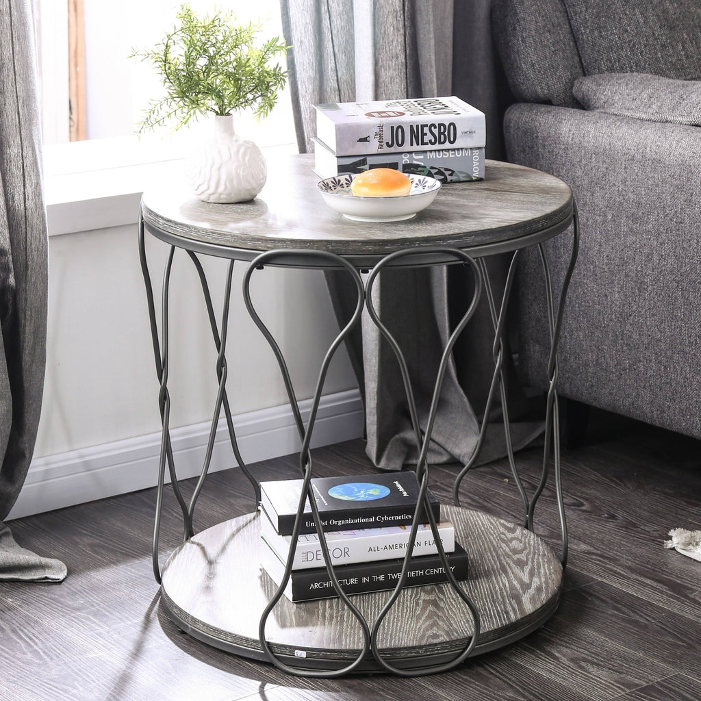 Rustic Grey Metal Round End Table O23593