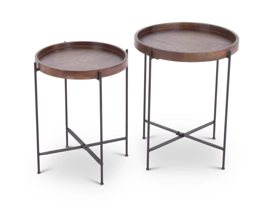 Set of 2 Round Wood Side Tables with Metal Legs V7249