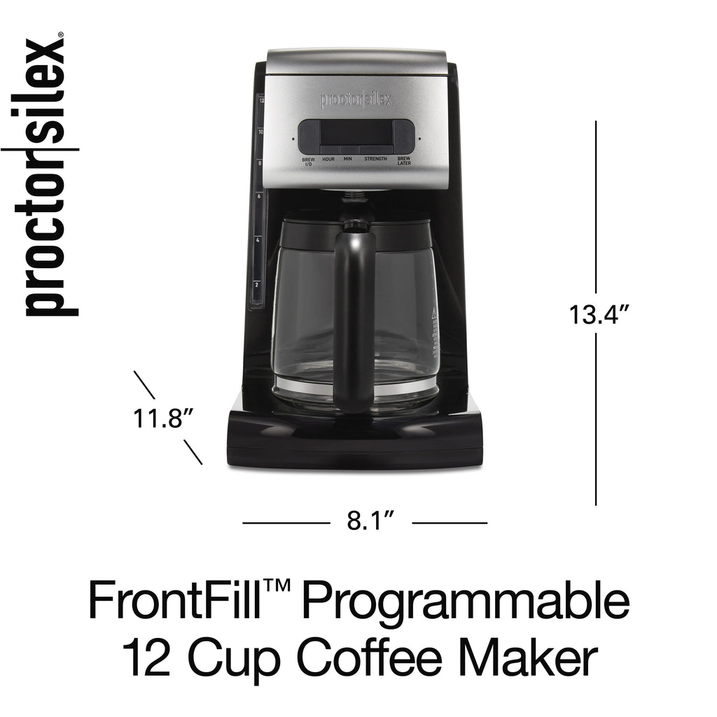 Programmable Coffee Maker, Glass Carafe, 12 Cup Capacity, Black and Silver M401
