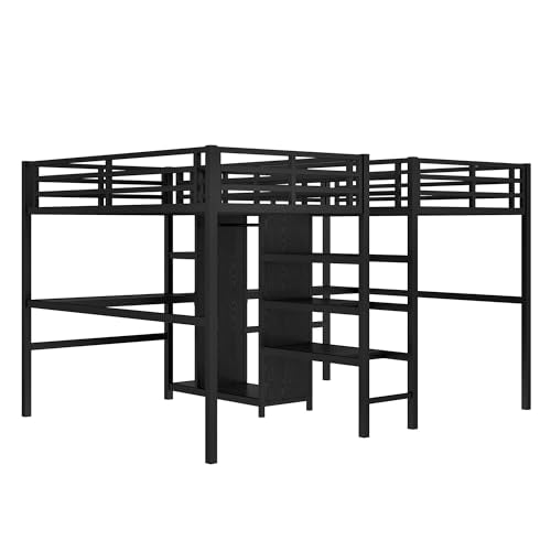 Twin Over Twin Metal Loft Bed with Desk and Wardrobe Z622209