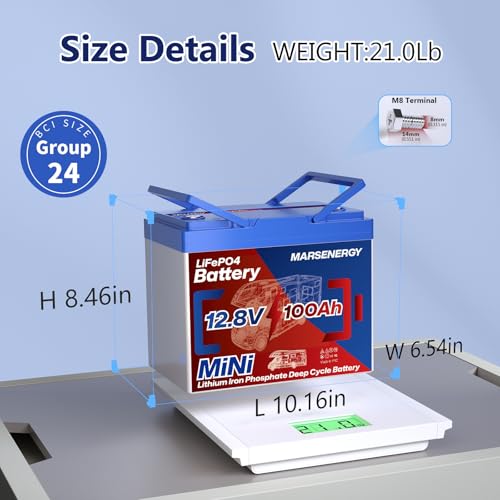 12V 100Ah Lifepo4 Battery, Bci Group 24, Built-in 100A Smart BMS Q21297