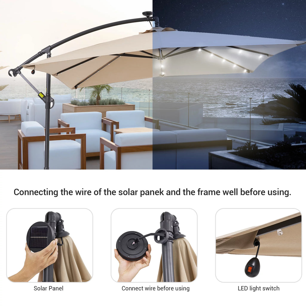 8.2 x 8.2ft LED Offset Hanging Umbrella with Base F252673