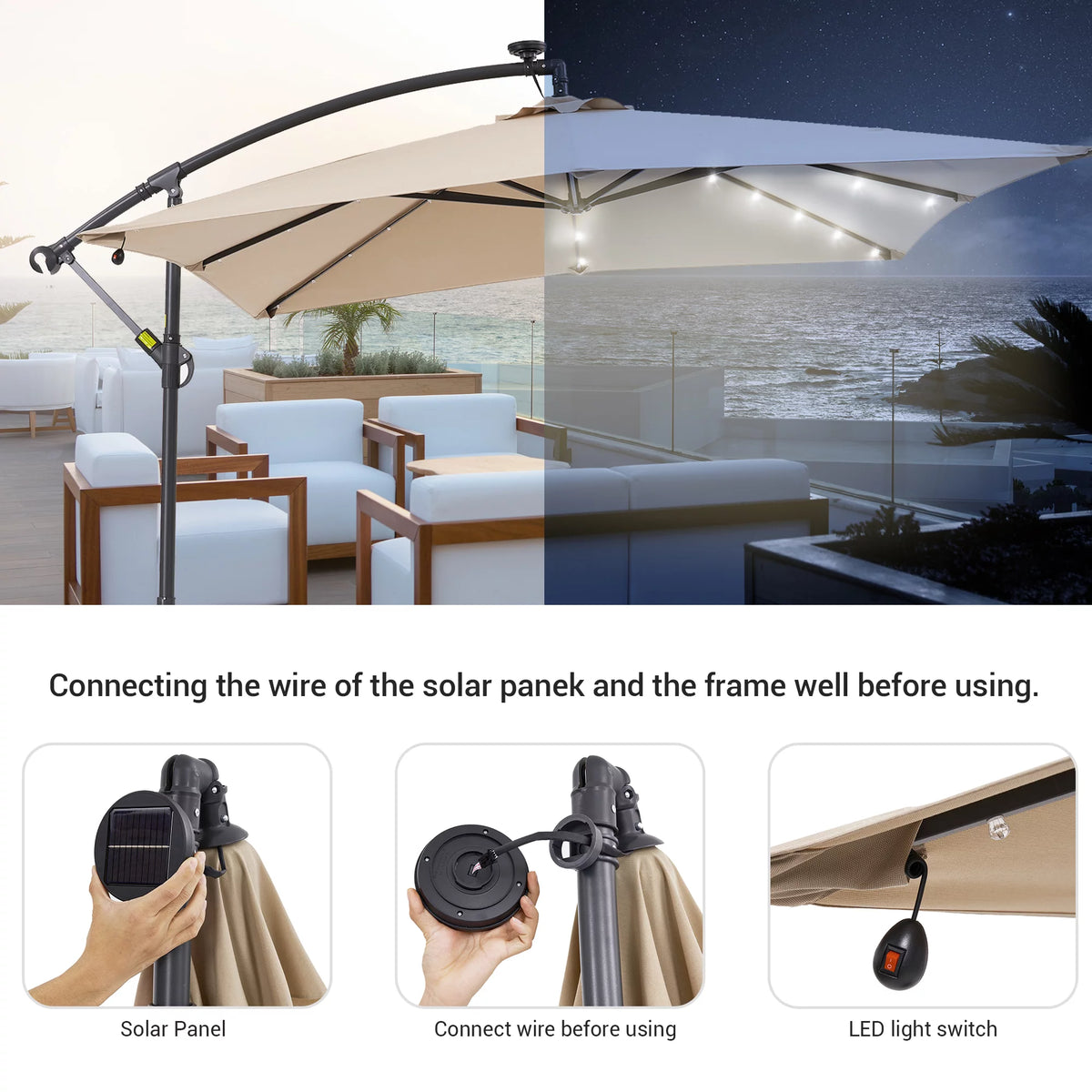 8.2 x 8.2ft LED Offset Hanging Umbrella with Base F252673