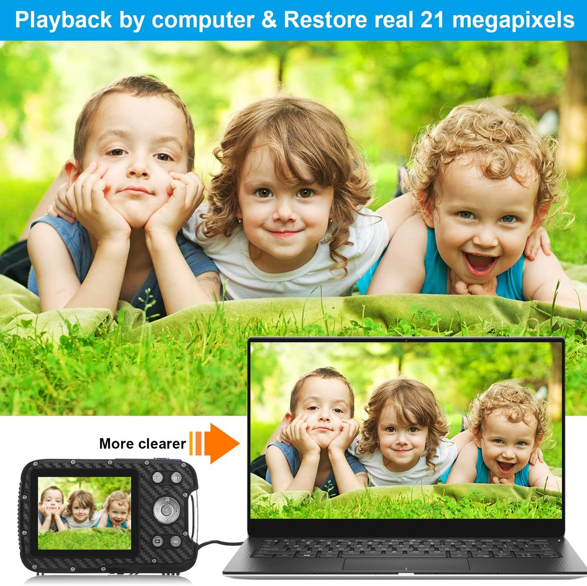 Waterproof 1080P 21MP Digital Camera with 2.8 LCD Screen 8X Zoom D219130