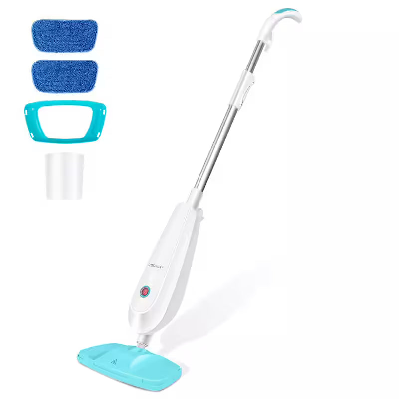 1100-Watt Electric Steam Mop with Water Tank White and Green Q1348