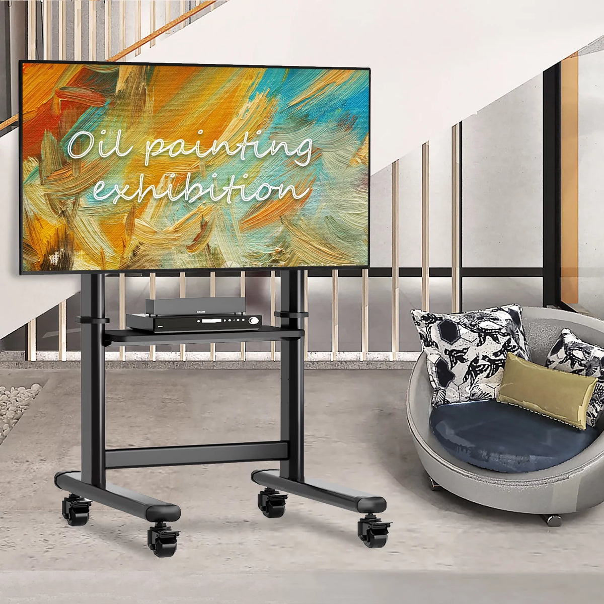 Black Rolling Mobile TV Stand for 55 to 90 inch Flat Screen TVs V454552