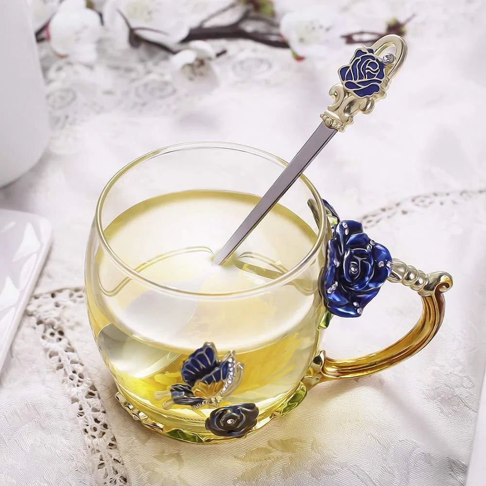 Lead-free Glass Coffee Mugs Tea Cup with Steel Spoon F270
