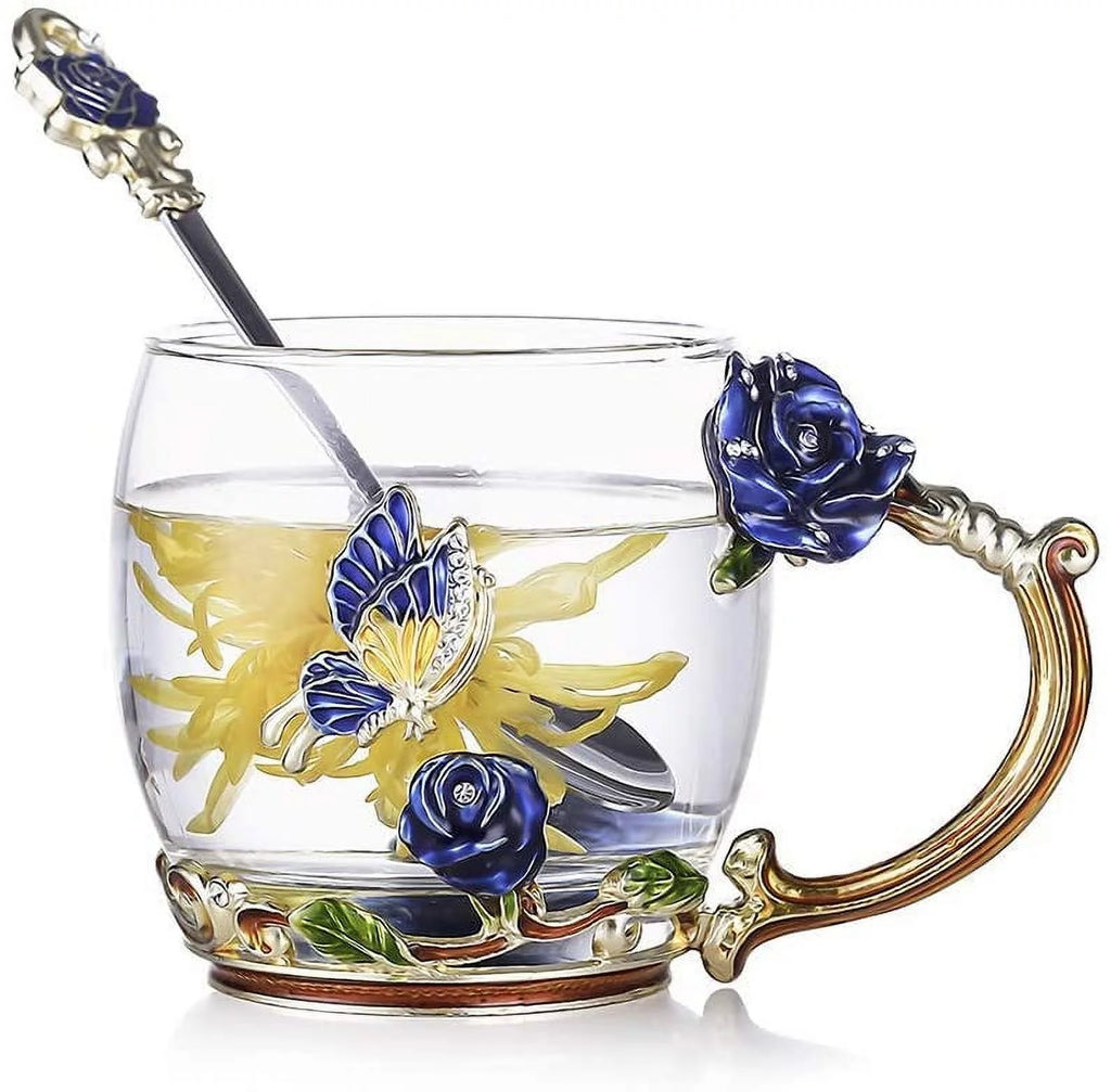 Lead-free Glass Coffee Mugs Tea Cup with Steel Spoon F270