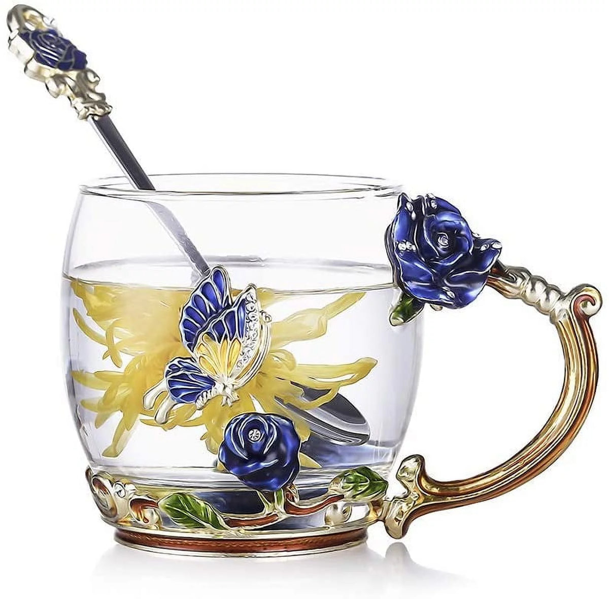 Lead-free Glass Coffee Mugs Tea Cup with Steel Spoon F270