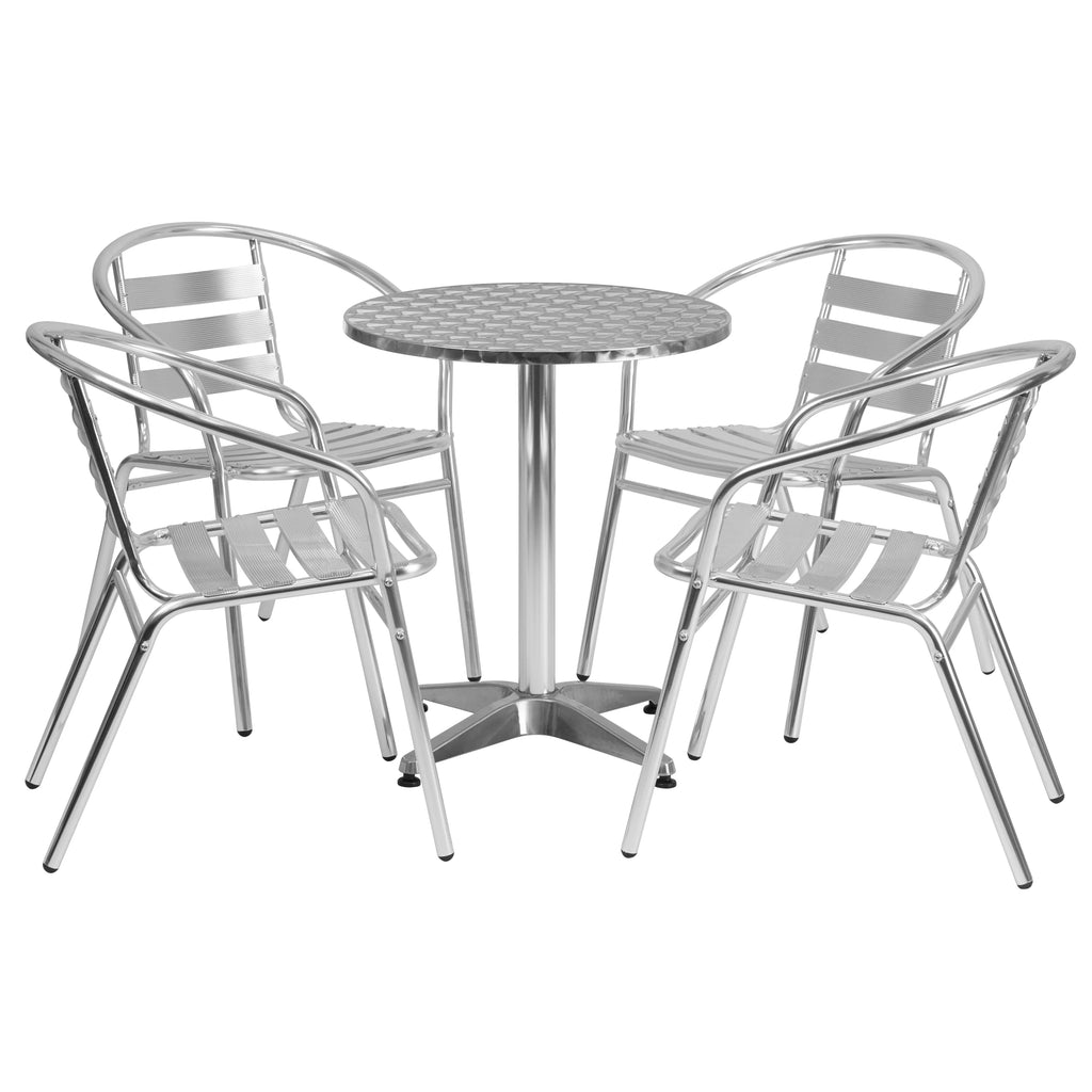Round Aluminum Indoor-Outdoor Table Set with 4 Chairs I773918