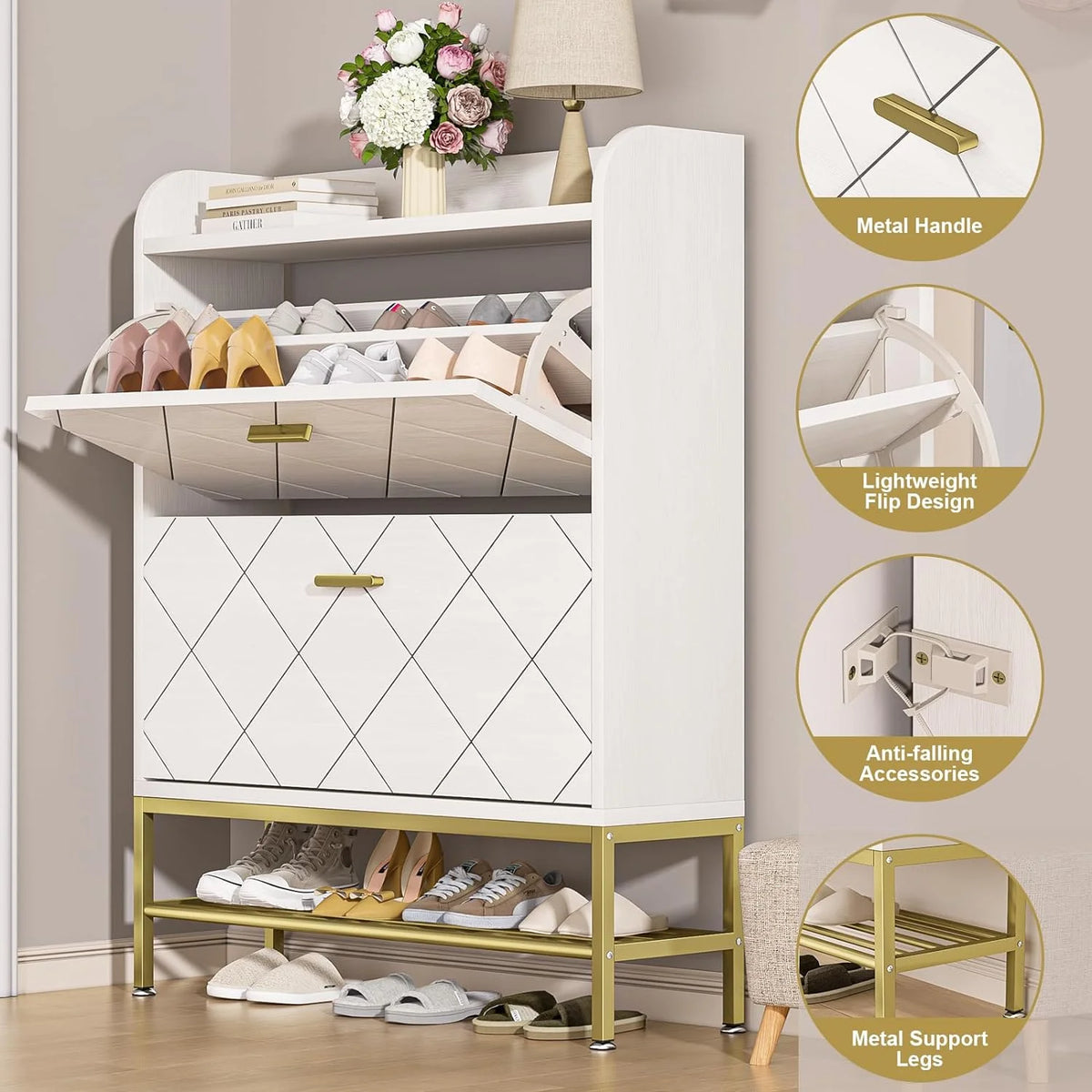White Flip Drawer Shoe Cabinet A131257