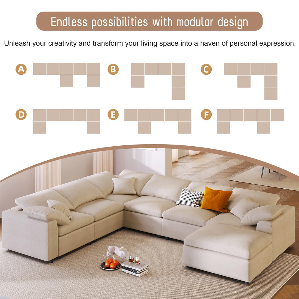 7-Seater Oversized Modular Chenille Sectional Sofa with Ottoman U869427