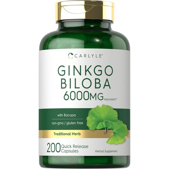 Ginkgo Biloba Capsules 6000mg 200 Count Supplement O853020
