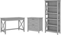 Dark Gray Hickory Writing Desk with File Cabinet and Bookcase G608