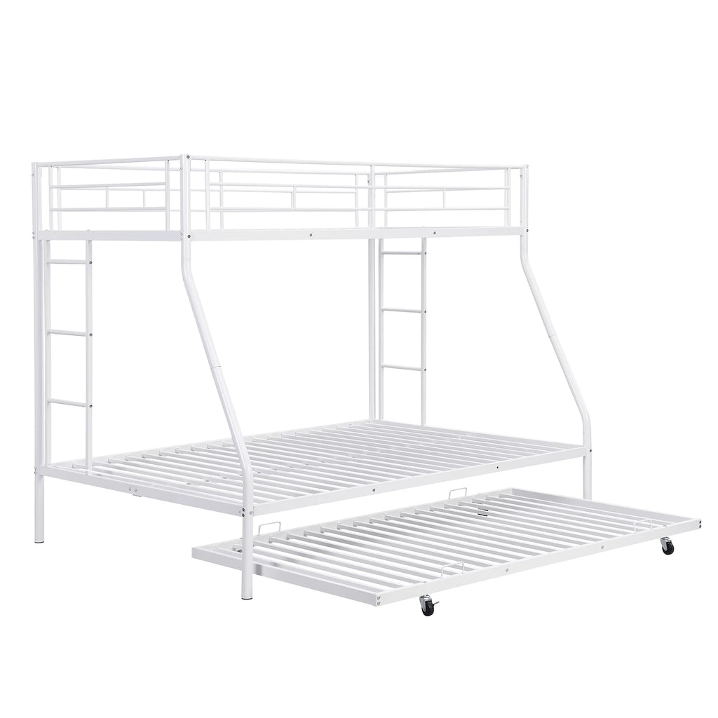 Black Metal Twin over Full Bunk Bed with Trundle and 2 Ladders B5605