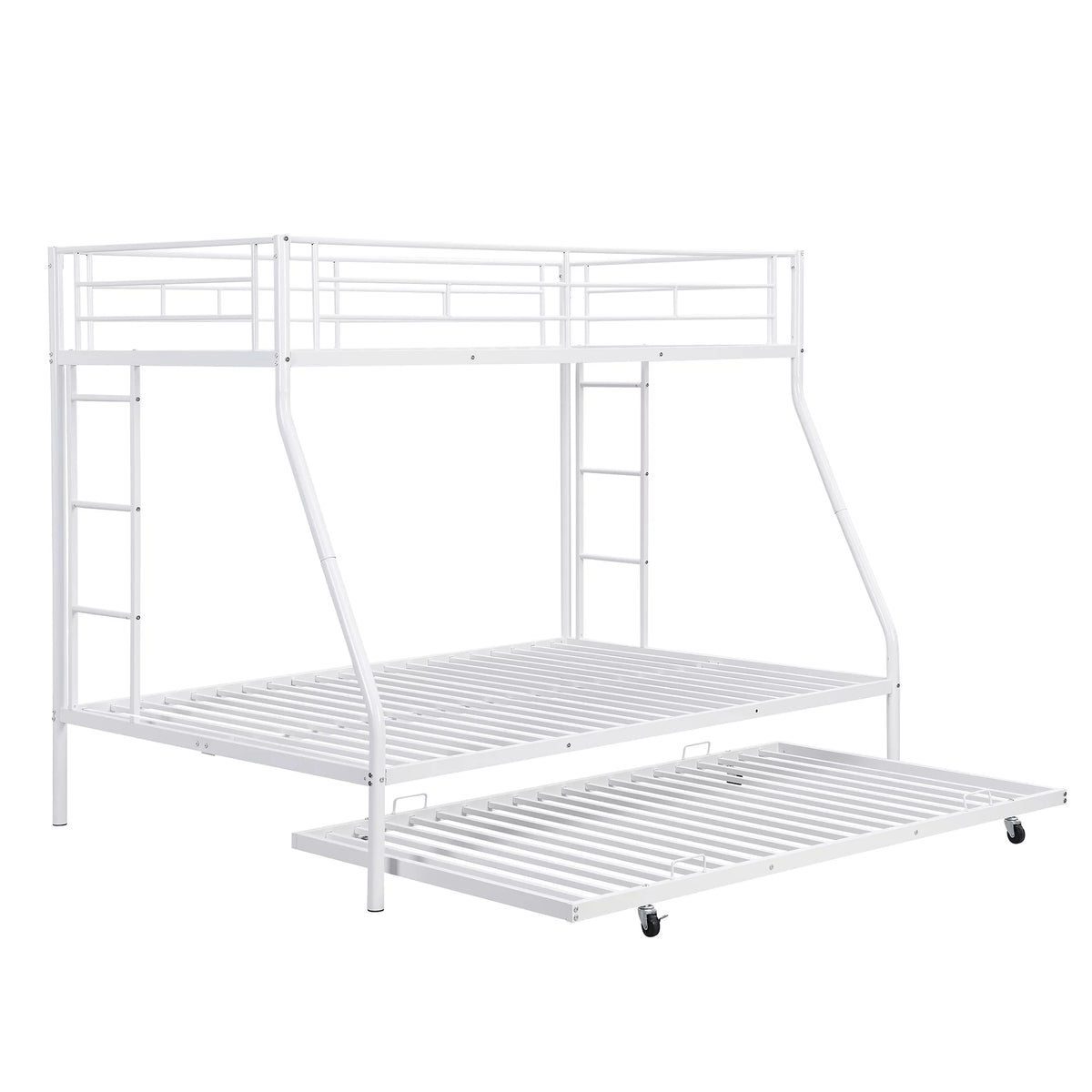 Black Metal Twin over Full Bunk Bed with Trundle and 2 Ladders B5605
