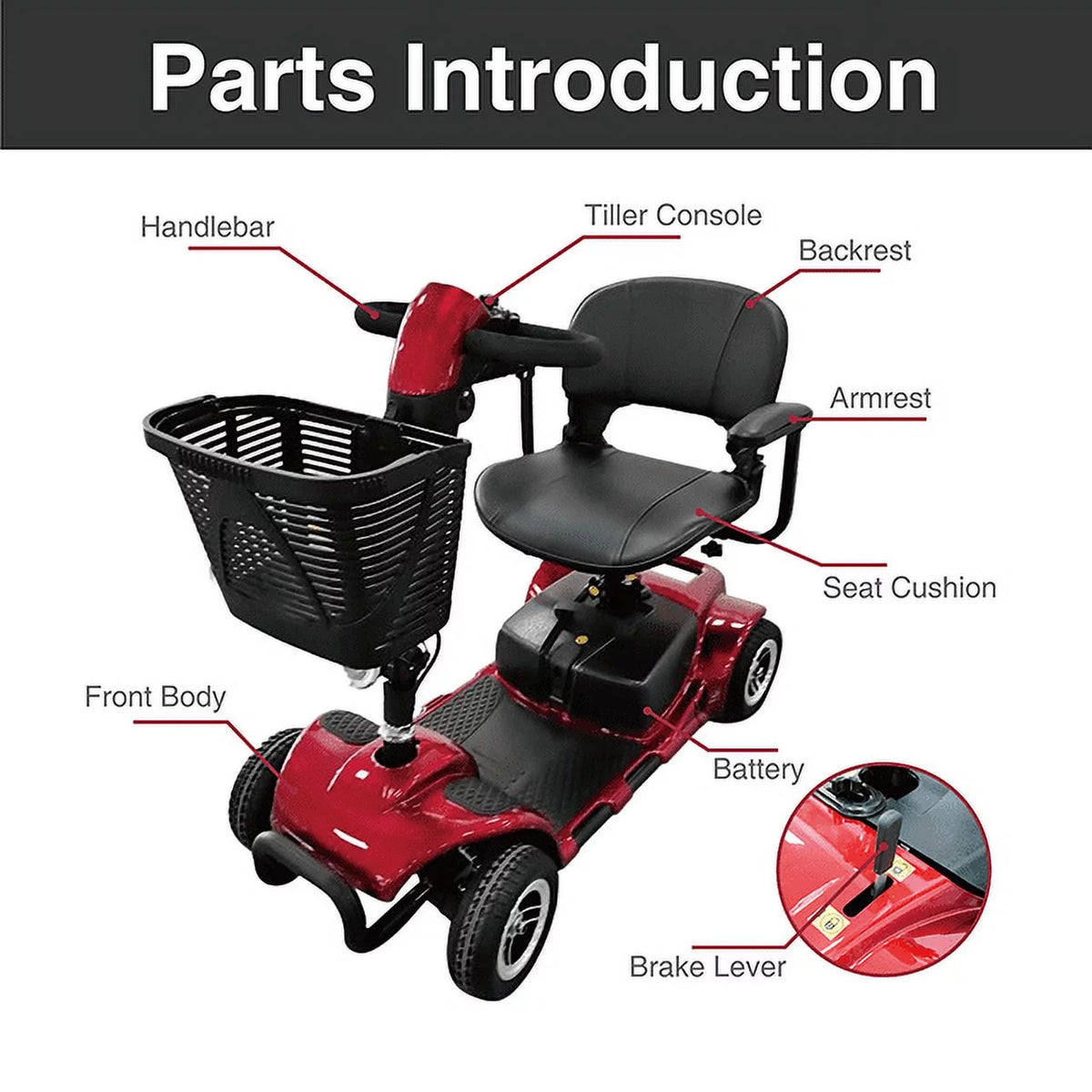 Red 4-Wheel Motorized Power Scooter N27771
