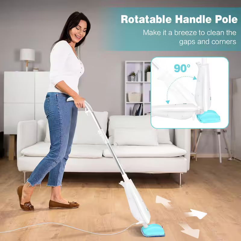 1100-Watt Electric Steam Mop with Water Tank White and Green Q1348