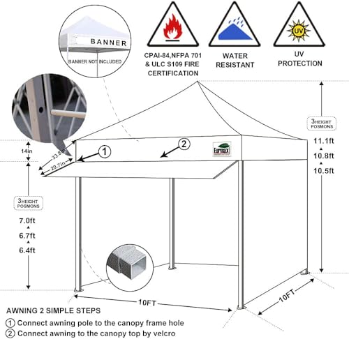 10 x 10 Pop up Canopy Tent with 4 Removable Sidewalls and Roller Bag White Q202159