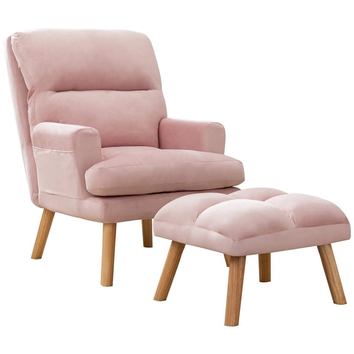 Beige Velvet Accent Chair with Ottoman J478