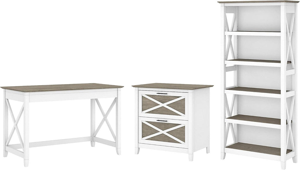 Dark Gray Hickory Writing Desk with File Cabinet and Bookcase G608