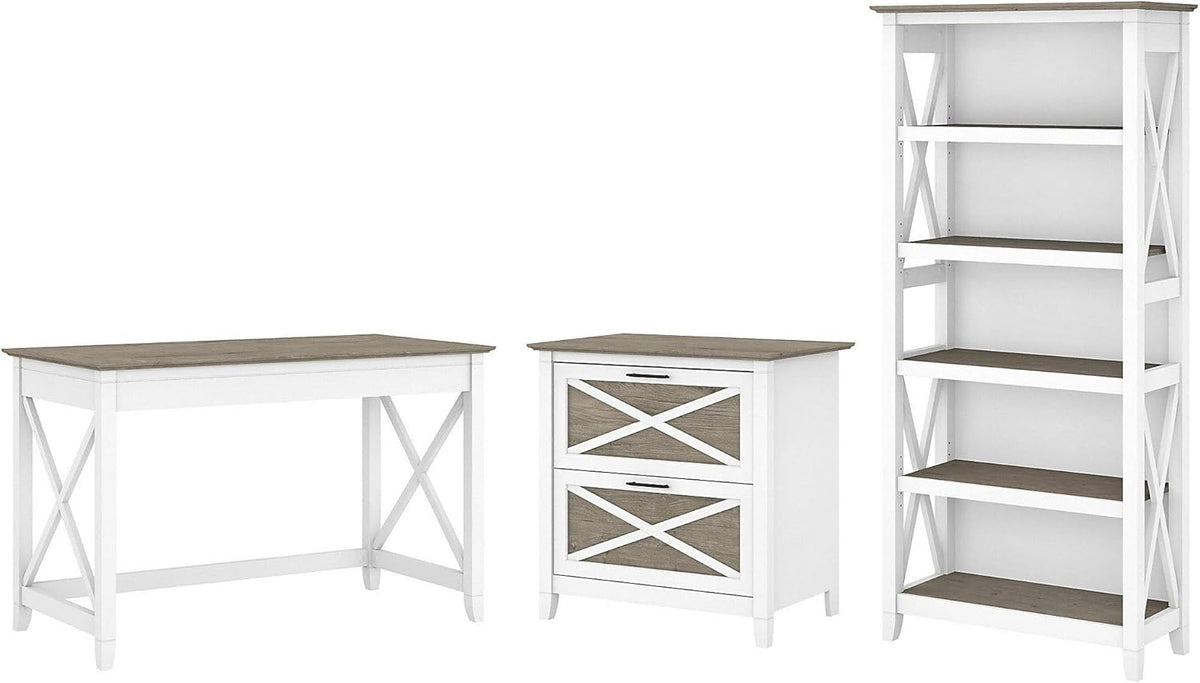 Dark Gray Hickory Writing Desk with File Cabinet and Bookcase G608