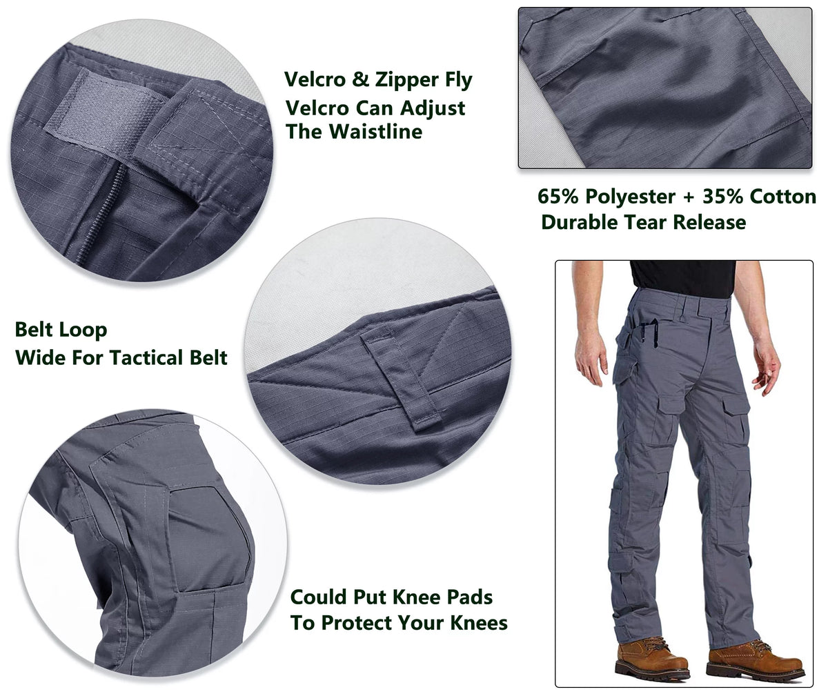 Men's Outdoor Hiking Cargo Work Pants with 10 Pockets O29289
