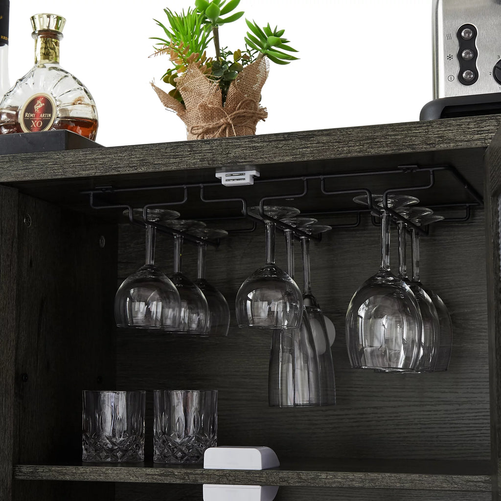 Dark Gray Wood Wine Cabinet with Storage A63783