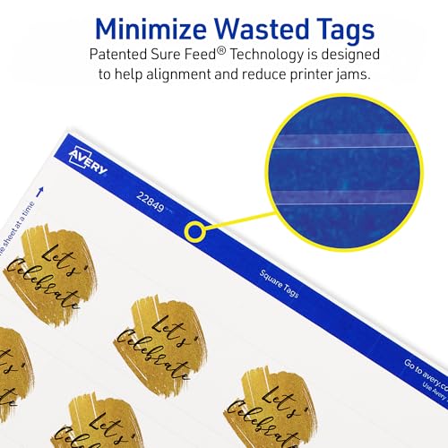 Square Printable Tags, White, Includes String, Laser/Inkjet Printable, 200 Total L216263