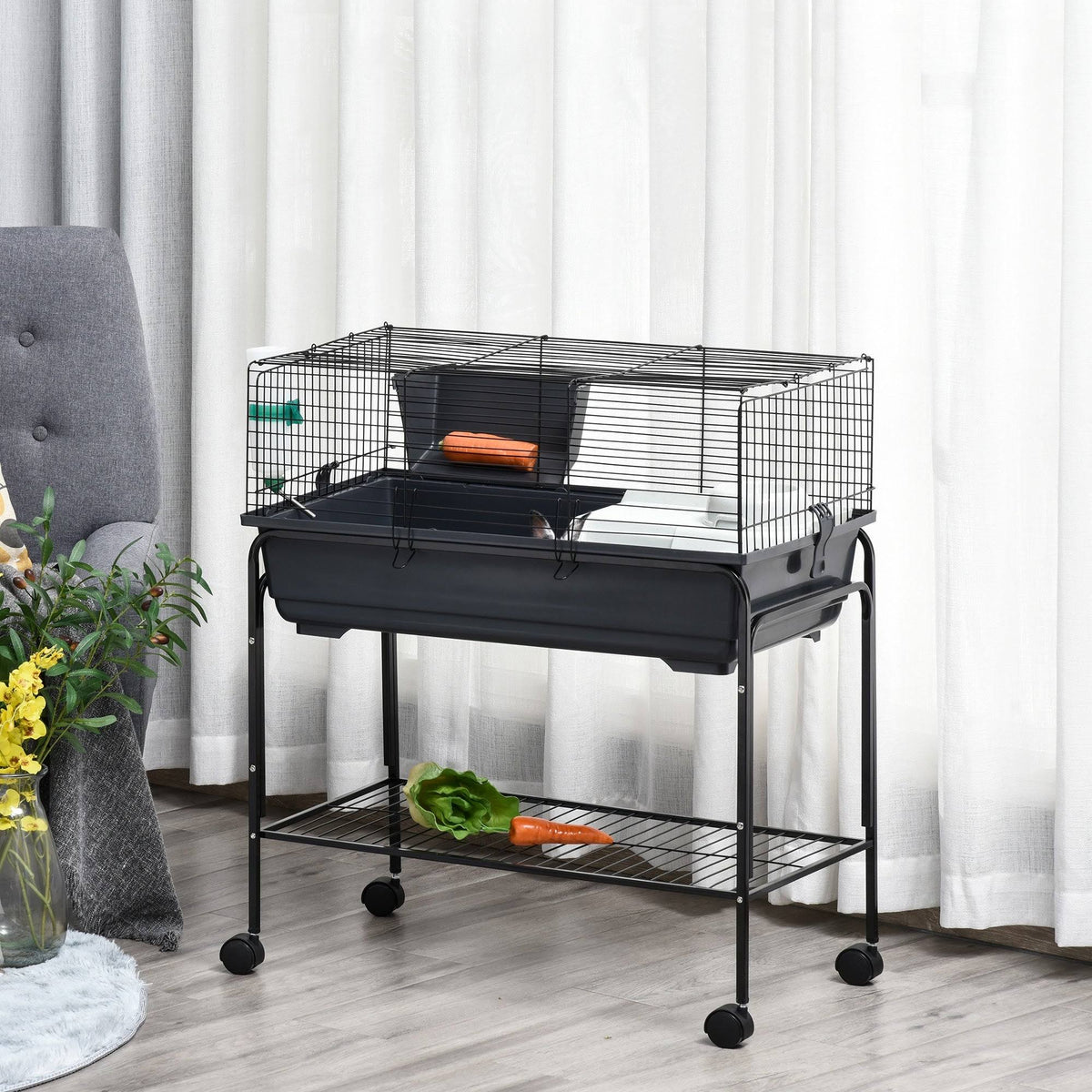 Small Animal Cage Rolling Rabbit Hutch with Detachable Stand H951548