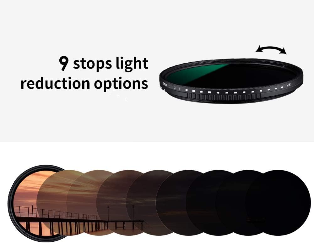 77mm Variable Neutral Density Filter ND8-ND2000 Adjustable with Multi-Layer Coatings K14325