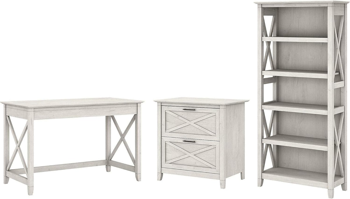 Dark Gray Hickory Writing Desk with File Cabinet and Bookcase G608