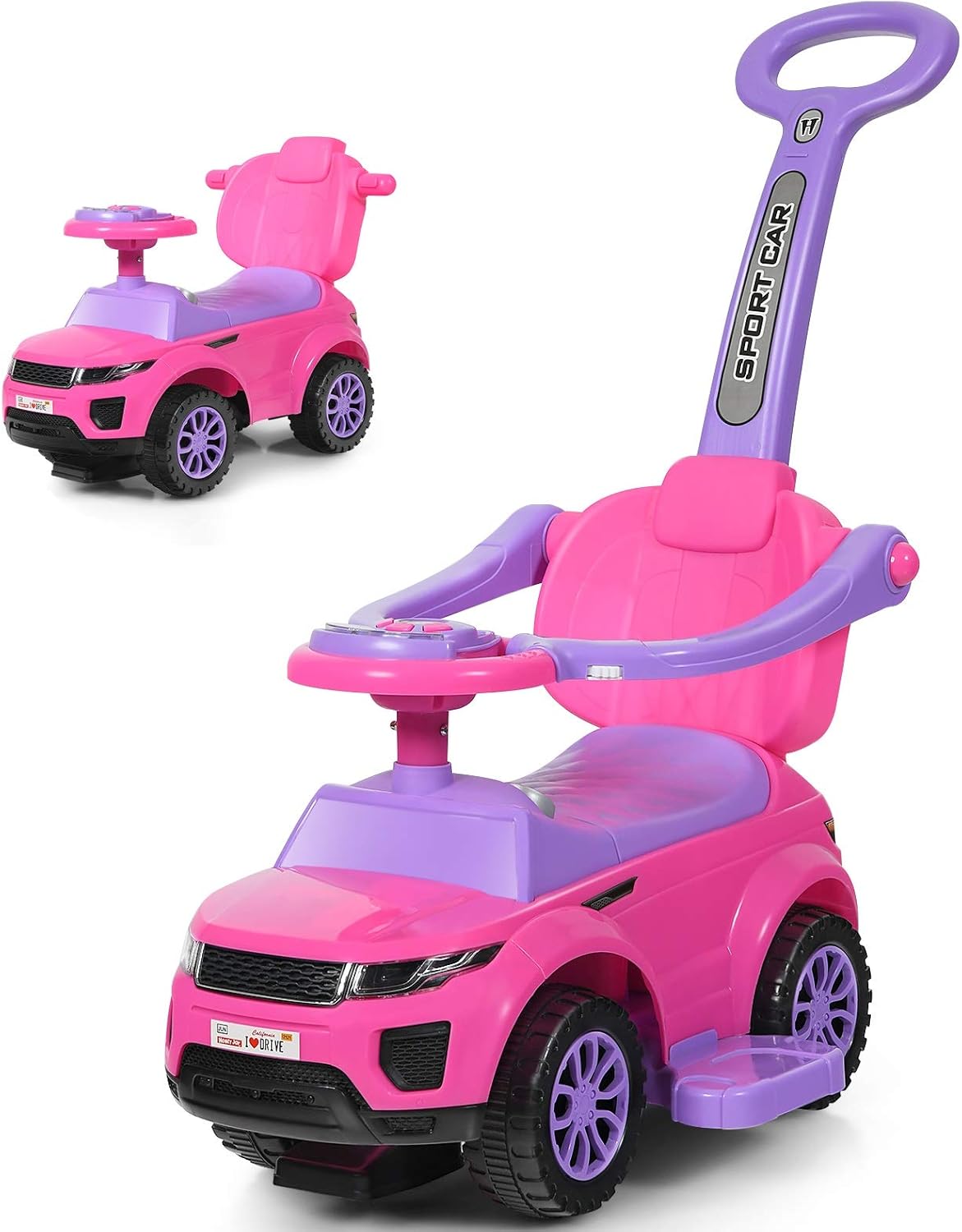 3 in 1 Ride on Push Car with Horn Music Light Pink N801
