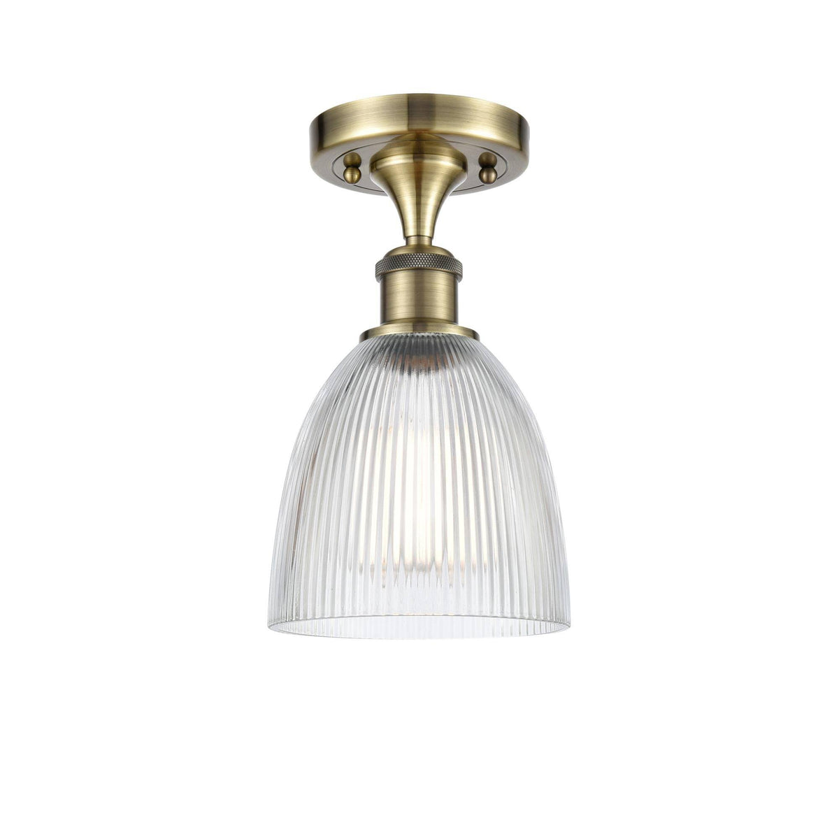 1-Light Antique Brass Semi-Flush Mount with Clear Glass F81240