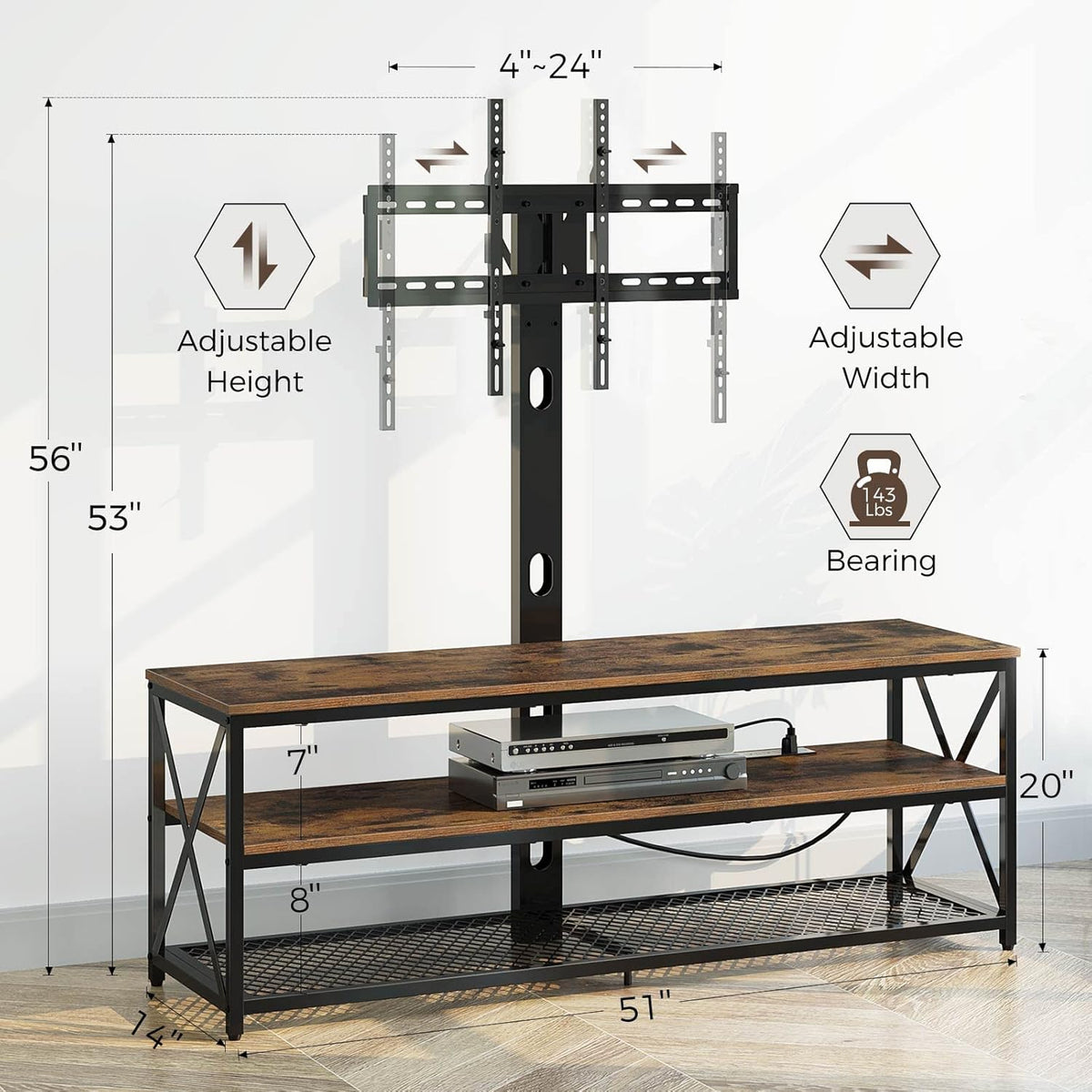 43 Inch Swivel Height Adjustable TV Stand with Mount O52962