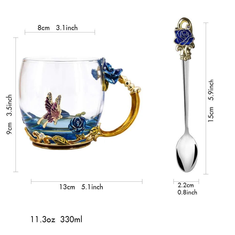 Lead-free Glass Coffee Mugs Tea Cup with Steel Spoon F270