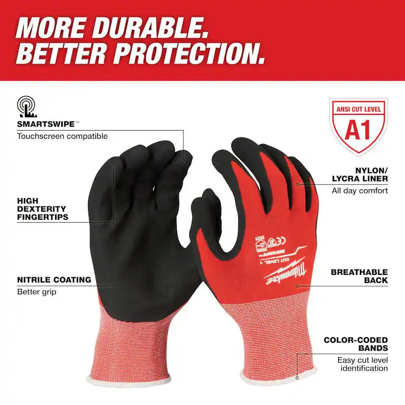 Red Nitrile Level 1 Cut Resistant Work Gloves 4-Pack H7316